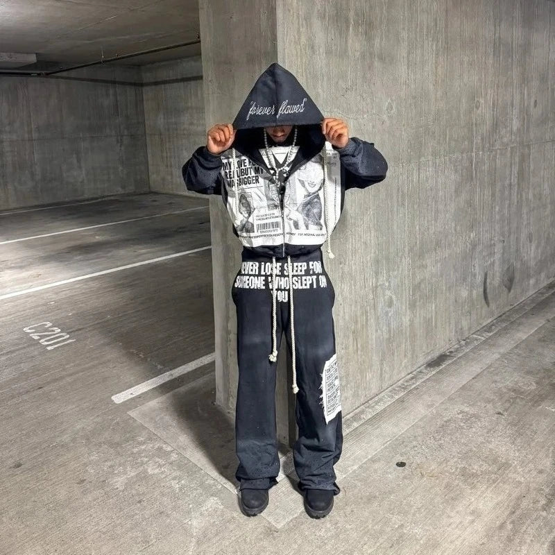 Officialz Y2k Harajuku Goth two piece outfit for men and wmen