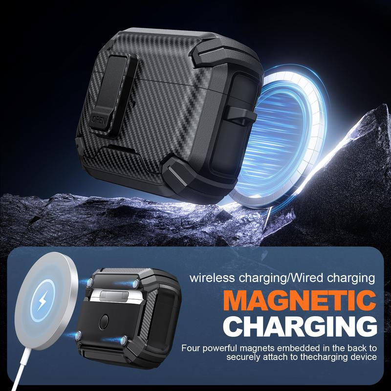 Mulifunctional Earbuds Case with Holder ，Anti-Fall Protective Case ,Generation Case with Secure Lock,Full Body Shockproof Hard Protective Cover for Airpods1/2, 3，Pro,Pro 2,Airpods 4 .In Ear Headphone Pouch ,Earbuds Case,Duarable Protection Audio