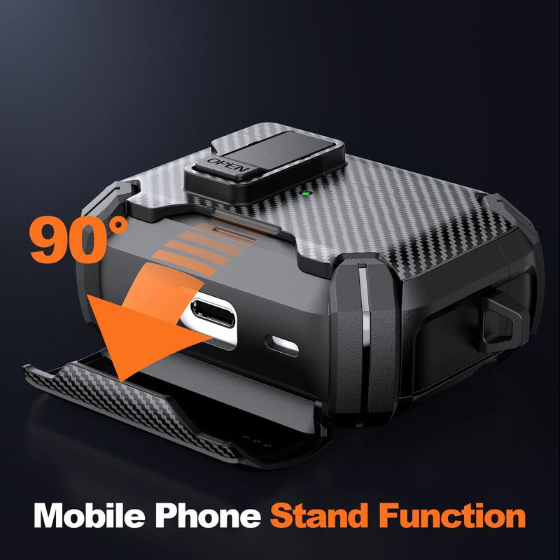 Mulifunctional Earbuds Case with Holder ，Anti-Fall Protective Case ,Generation Case with Secure Lock,Full Body Shockproof Hard Protective Cover for Airpods1/2, 3，Pro,Pro 2,Airpods 4 .In Ear Headphone Pouch ,Earbuds Case,Duarable Protection Audio