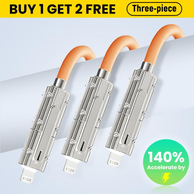 3 PACK DEAL ！【Buy 1 Get 2 Free】 4-In-1 Charging Cable - 240W Super Fast Charge Orange - Universal Compatibility - Silicone & Stainless Steel Connectors - Travel Ready Cellphone Electronic Cellphone, Electronic, Smartphone, Charger