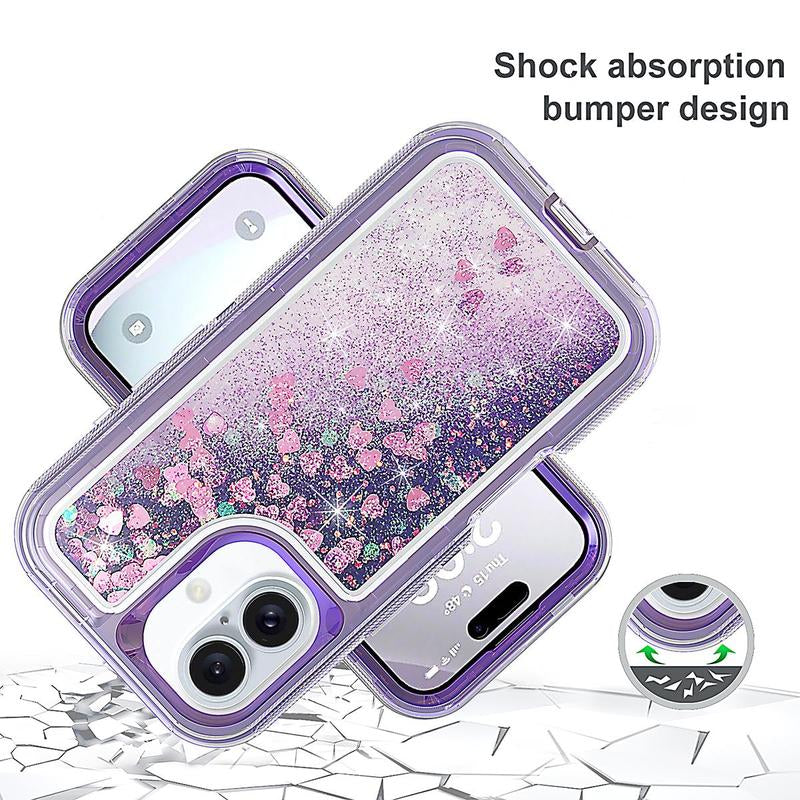 Glitter Case for Iphone 16 Pro Max 15 14 13 12 Pro Max plus for Women Girl Clear 3-In-1 Heavy Duty Protective Phone Case with Floating Liquid Quicksand Shiny Bling Sparkly Cute