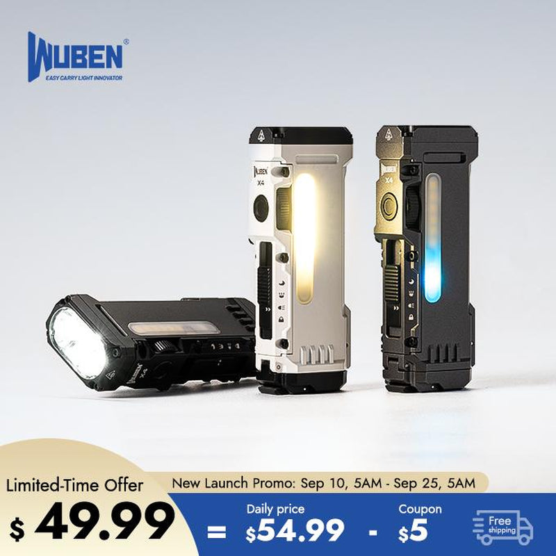 【NEW LAUNCH】WUBEN X4 1500 Lumens Multi-Function LED Flat Flashlight, RGB Mood Light & Side Camping Lamp, Instant-On Tail Switch, USB-C Rechargeable, IP68 Waterproof for Camping, Hiking, Night Patrol