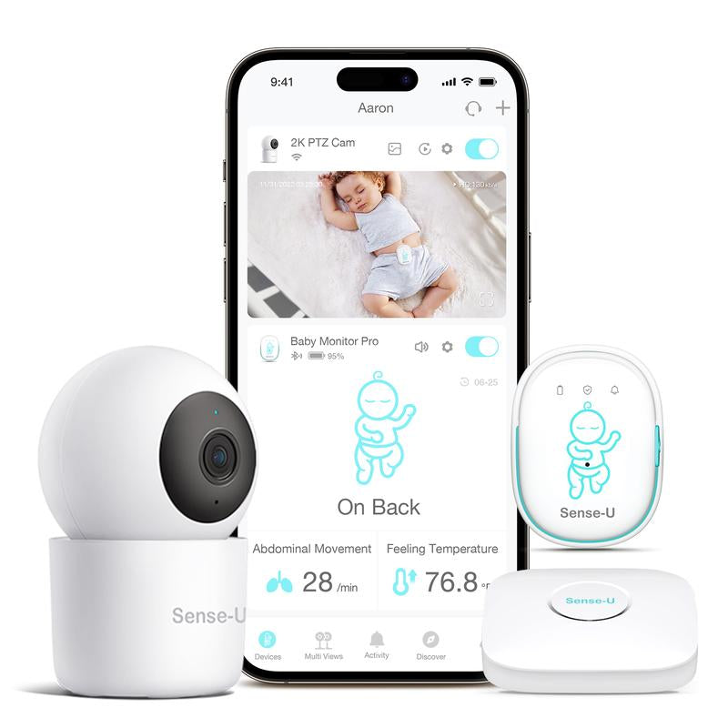 Sense-U Pro Baby Monitor – Breathing Movement, Rollover & Overheating Trackers for Better Sleep, Simple Clip-On Smart Sleep Monitor with Arousal Vibration, Audible Alerts & Sleep Analysis