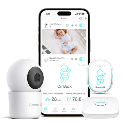 Sense-U Pro Baby Monitor – Breathing Movement, Rollover & Overheating Trackers for Better Sleep, Simple Clip-On Smart Sleep Monitor with Arousal Vibration, Audible Alerts & Sleep Analysis