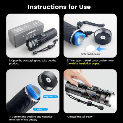 High Power 5000 Lumens Flashlight, 1500M Beam Zoomable LED Flashlight with USB-C Rechargeable 6600Mah Battery, LCD Power Display, Strobe Light for Outdoor Camping Hiking