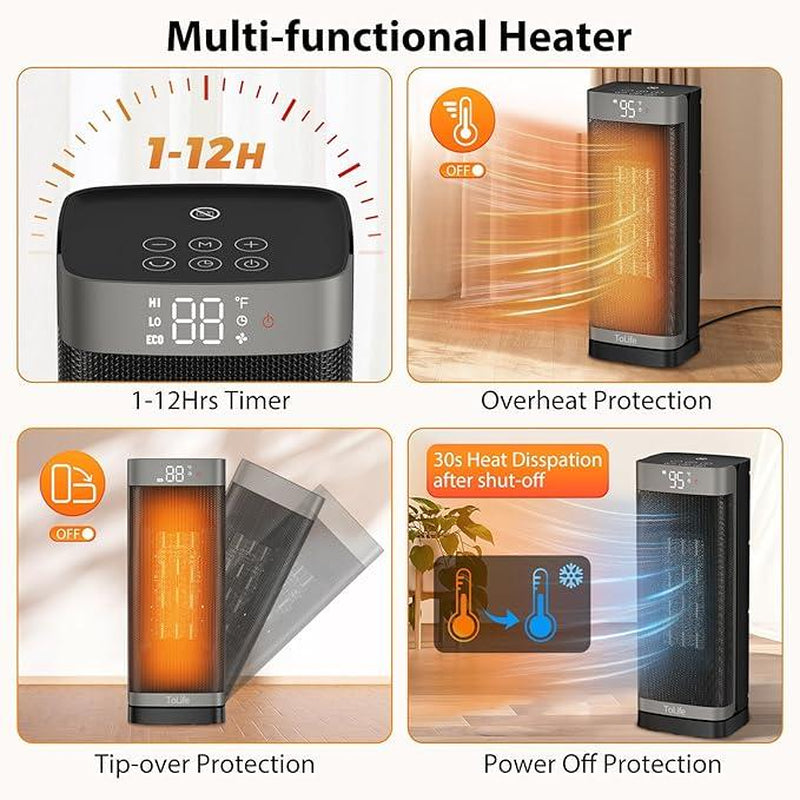 【Clearance Sale】Electric Heater, Indoor Space Heater with Thermostat: 16-Inch PTC Electric, 60° Oscillating, 4 Modes, 12-Hour Timer, 1500W Portable
