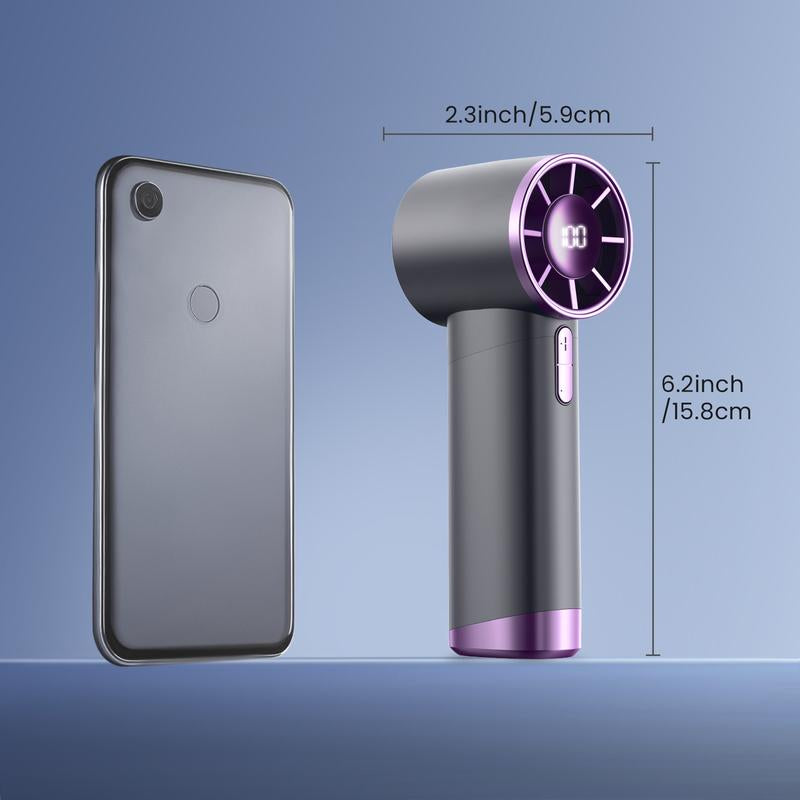 Portable Handheld Fan, Speed (1-100) Adjustable Turbo Mini Fan, 3000Mah Battery Rechargeable Personal Fan with Metal Body, Digital Display, Gifts for Women Men Travel/Camping/Outdoor-Grey