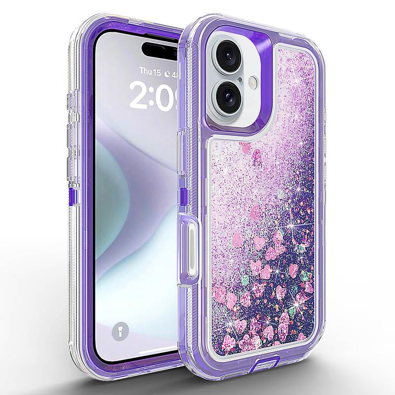 Glitter Case for Iphone 16 Pro Max 15 14 13 12 Pro Max plus for Women Girl Clear 3-In-1 Heavy Duty Protective Phone Case with Floating Liquid Quicksand Shiny Bling Sparkly Cute