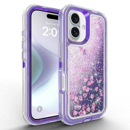 Glitter Case for Iphone 16 Pro Max 15 14 13 12 Pro Max plus for Women Girl Clear 3-In-1 Heavy Duty Protective Phone Case with Floating Liquid Quicksand Shiny Bling Sparkly Cute