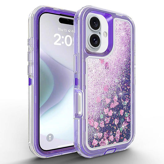 Glitter Case for Iphone 16 Pro Max 15 14 13 12 Pro Max plus for Women Girl Clear 3-In-1 Heavy Duty Protective Phone Case with Floating Liquid Quicksand Shiny Bling Sparkly Cute