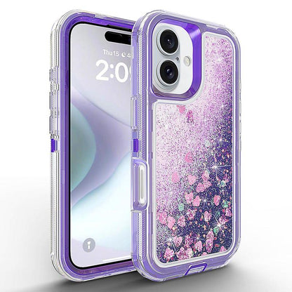 Glitter Case for Iphone 16 Pro Max 15 14 13 12 Pro Max plus for Women Girl Clear 3-In-1 Heavy Duty Protective Phone Case with Floating Liquid Quicksand Shiny Bling Sparkly Cute