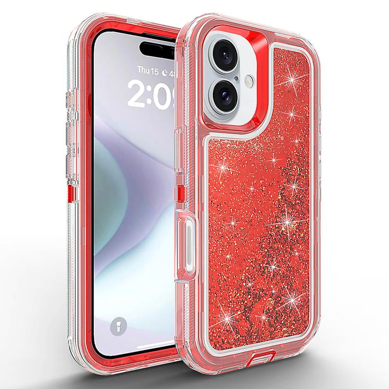 Glitter Case for Iphone 16 Pro Max 15 14 13 12 Pro Max plus for Women Girl Clear 3-In-1 Heavy Duty Protective Phone Case with Floating Liquid Quicksand Shiny Bling Sparkly Cute