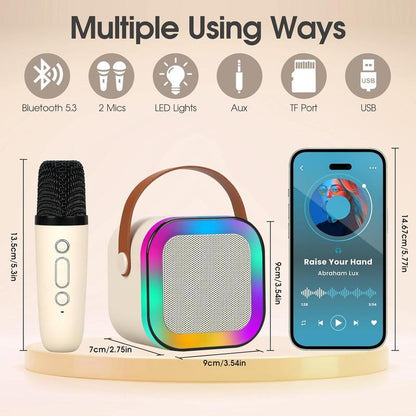 Mini Karaoke Machine with Microphone Sound System, Portable Karaoke Machine with 2 Wireless Microphones, Birthday Gifts for Girls and Children Aged 4-12, Family Gatherings,Tiktokshopbacktoschool