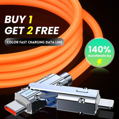 3 PACK DEAL ！【Buy 1 Get 2 Free】 4-In-1 Charging Cable - 240W Super Fast Charge Orange - Universal Compatibility - Silicone & Stainless Steel Connectors - Travel Ready Cellphone Electronic Cellphone, Electronic, Smartphone, Charger