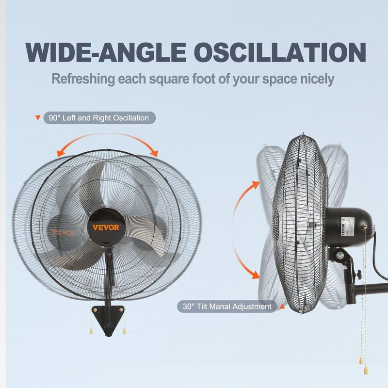VEVOR Oscillating Wall Mount Fan, Various Specifications, Commercial or Residential for Warehouse, Greenhouse, Workshop, Patio, Basement, Black