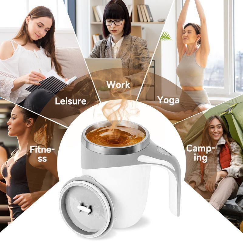 USB Charging Automatic Stirring Cup, Multifunctional Electric Coffee Cup with Dust Cover, Rotating Stainless Steel Cup Milk Cup, Suitable for Kitchen, Office, Bedroom, Easy Stirring Kettle Cup Beverage Mixer Drink Mixer