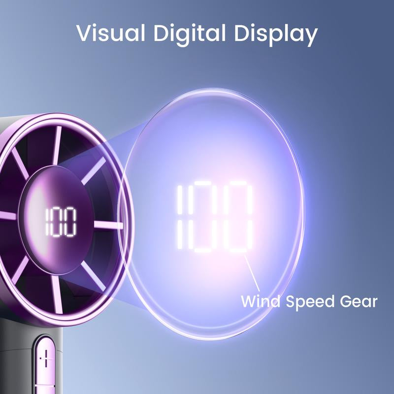 Portable Handheld Fan, Speed (1-100) Adjustable Turbo Mini Fan, 3000Mah Battery Rechargeable Personal Fan with Metal Body, Digital Display, Gifts for Women Men Travel/Camping/Outdoor-Grey