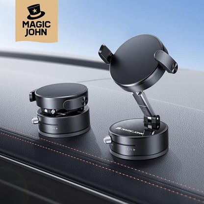 MAGIC JOHN Smartphone Holder Magsafe Compatible Soft Gel Suction × Clamp Dual Locking System with Vacuum Suction Cup 360° Rotation N55 Magnets One-Handed Operation Universal for Iphone & Android Car Mount Phone Stand