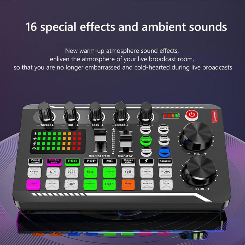 Safring Live Sound Card with DJ Mixer Effects & Voice Changer, F998 Live Sound Card Audio Mixer 16 Special Effects Ambient Sounds, Sound Card for Live Streaming/Gaming/Podcast/Recording/Vocal/Game Voice Dynamic Mic Desk Clamp Usb Rechargeable Microphone