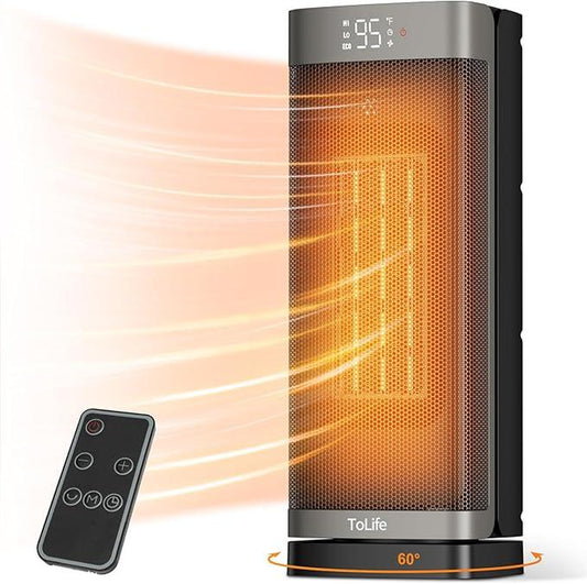 【Clearance Sale】Electric Heater, Indoor Space Heater with Thermostat: 16-Inch PTC Electric, 60° Oscillating, 4 Modes, 12-Hour Timer, 1500W Portable