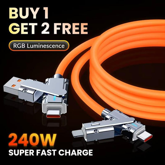 3 PACK DEAL ！【Buy 1 Get 2 Free】 4-In-1 Charging Cable - 240W Super Fast Charge Orange - Universal Compatibility - Silicone & Stainless Steel Connectors - Travel Ready Cellphone Electronic Cellphone, Electronic, Smartphone, Charger